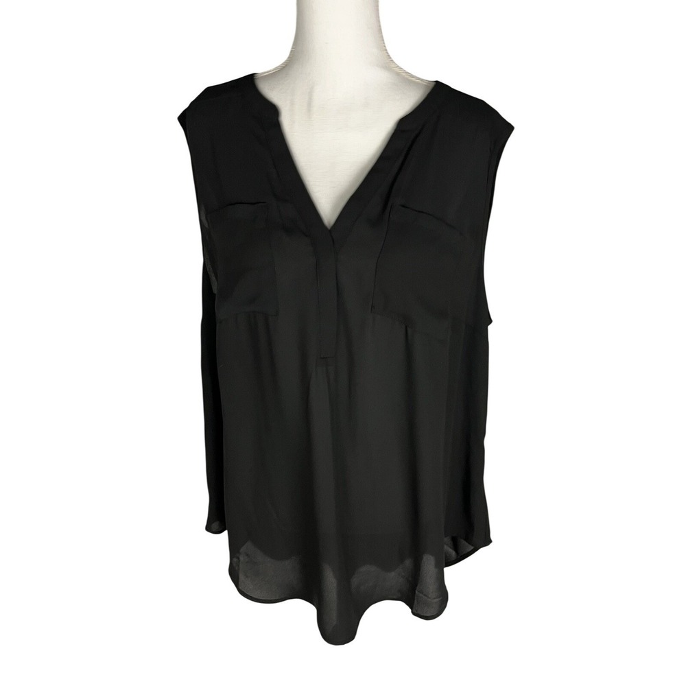 Torrid Harper Black Sleeveless Blouse Size Front Pockets V Neckline